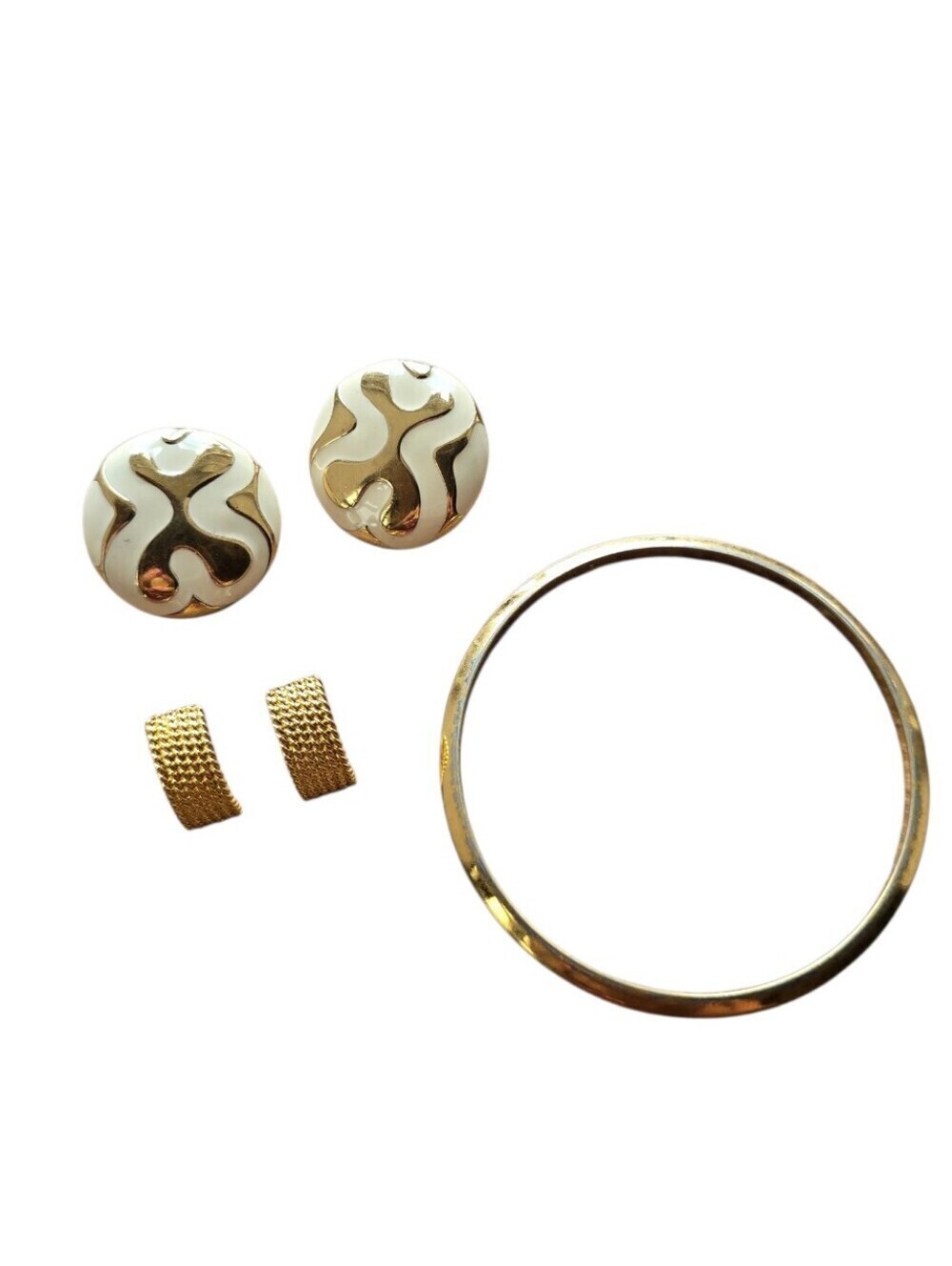 Monet Vintage Goldtone Bracelet Pierced Earring 3 Piece Bundle